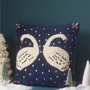 Anthropologie Mila Embroidered Faux-Shearling Pillow Swans Style No. 4545G064AA